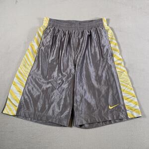 Nike Basketball Shorts Men Medium Gray Yellow Striped Sides Mesh Shiny Silky Y2K